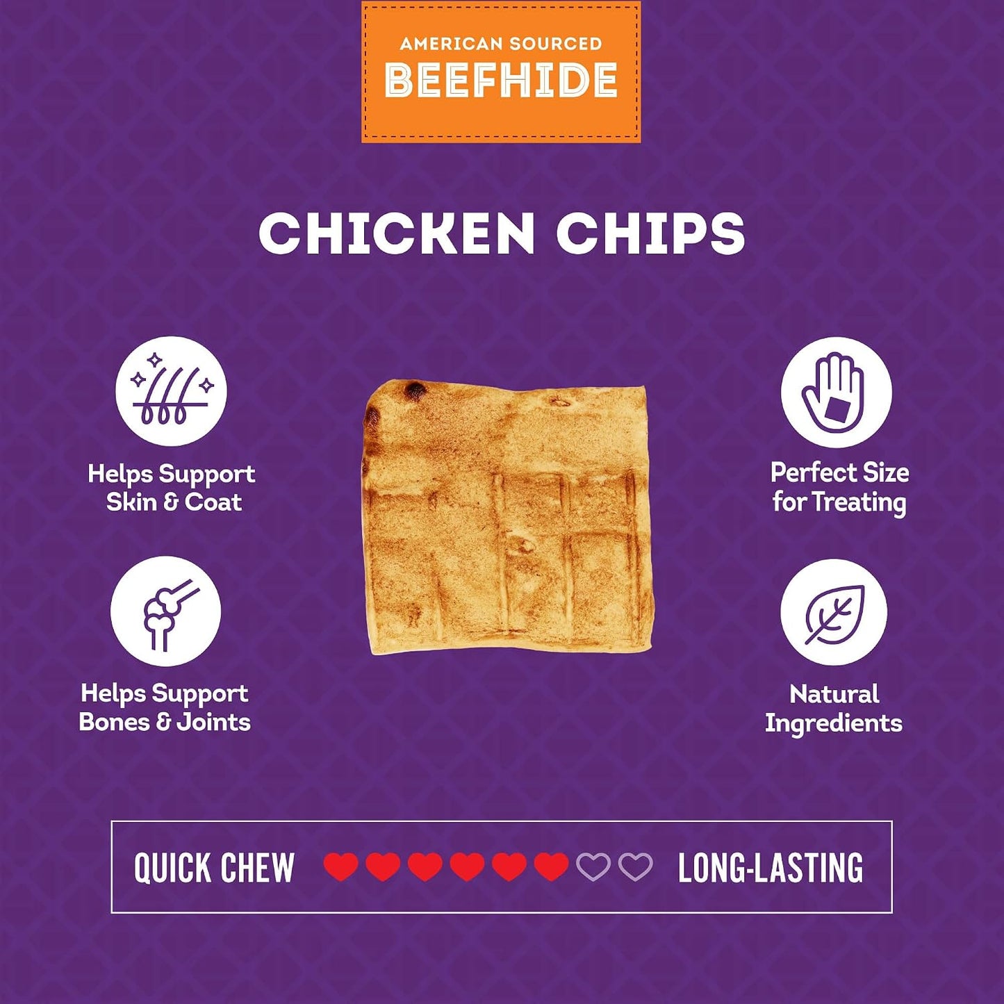 Premium USA sourced beefhide chips by Treatly for canine dental health maintenance.