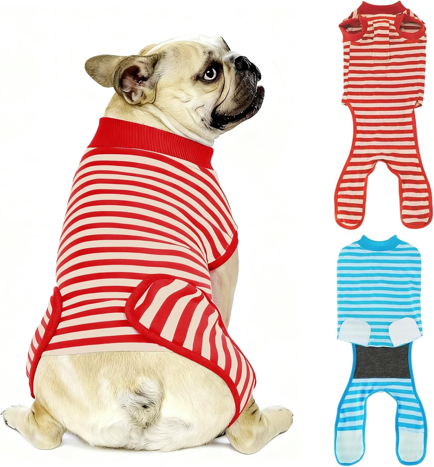 2 Packs Breathable Cotton Dog Recovery Suit for After Neuter Spay Abdominal Wounds Protector, Professional Anti-Licking Onesies for Male Female Pets Surgery Bandages, XL Blue & Green Stripes - Image 15