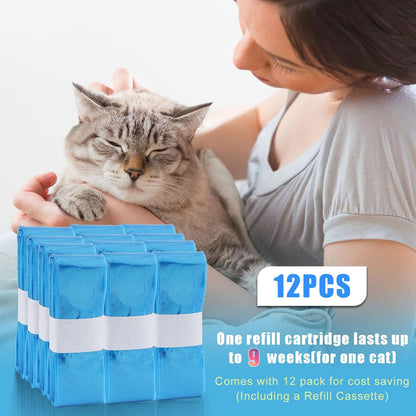Astrallgn cat litter refill bags demonstrating how to tie the bottom knot for installation.