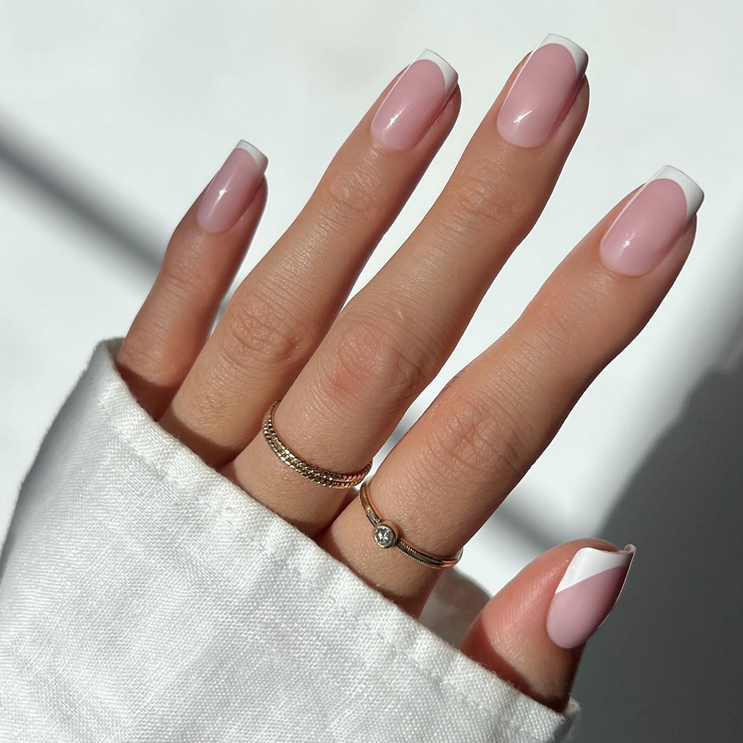 Glamnetic Classy French medium square press on nails front view