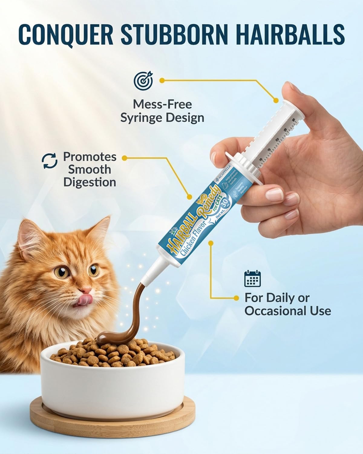 ACAPPELLA mess free easy squeeze hairball paste side profile packaging view