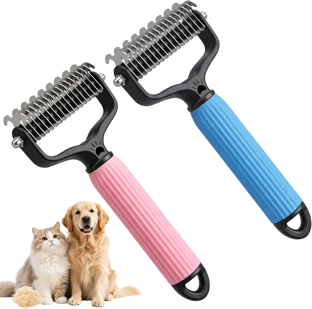 SereniMist pet grooming brush front view double sided undercoat rake