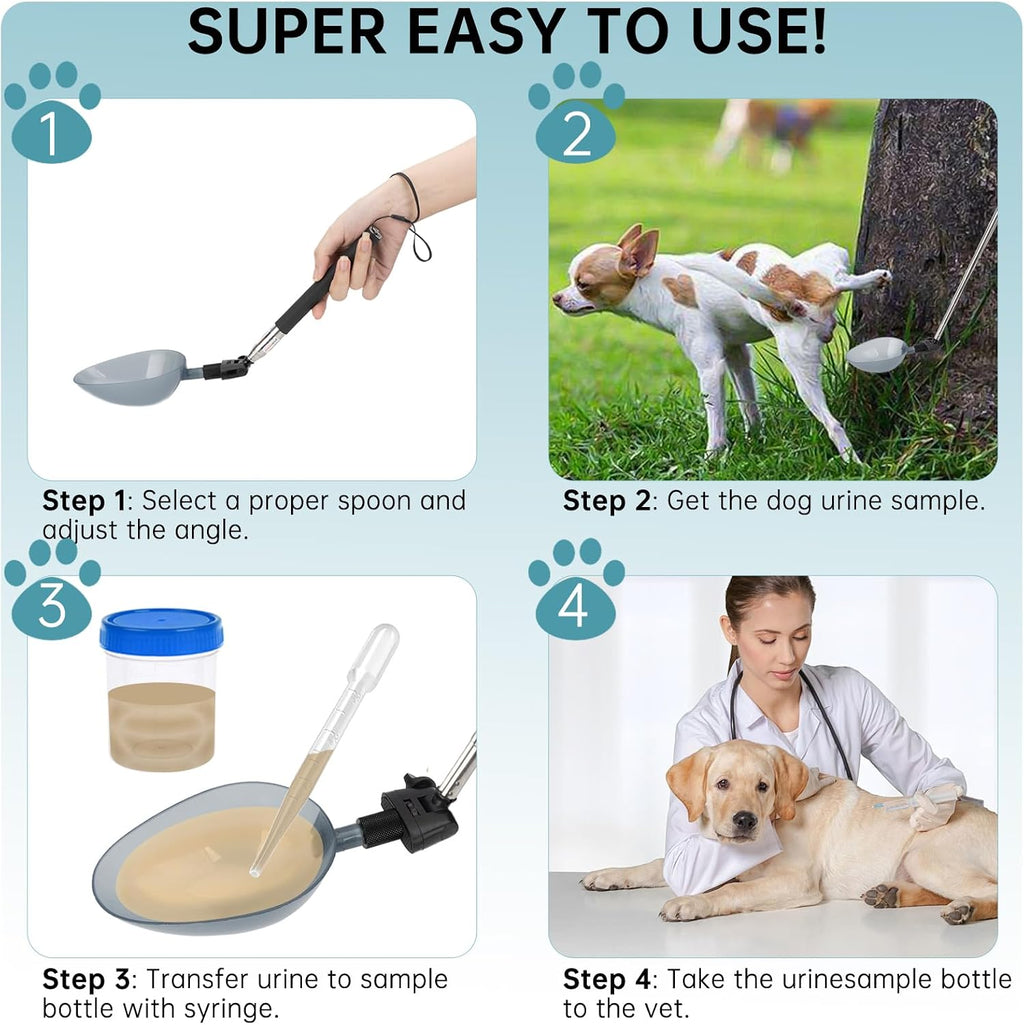 Non-invasive dog urine collector with one ounce and three point four ounce reusable scoops