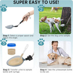 Non-invasive dog urine collector with one ounce and three point four ounce reusable scoops