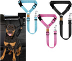 CuoiArte 3 Pack Dog Seat Belt front view with black blue and pink straps.