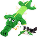 WOWBALA stretchable crocodile plush dog toy front view featuring green textured pineapple cotton fabric.