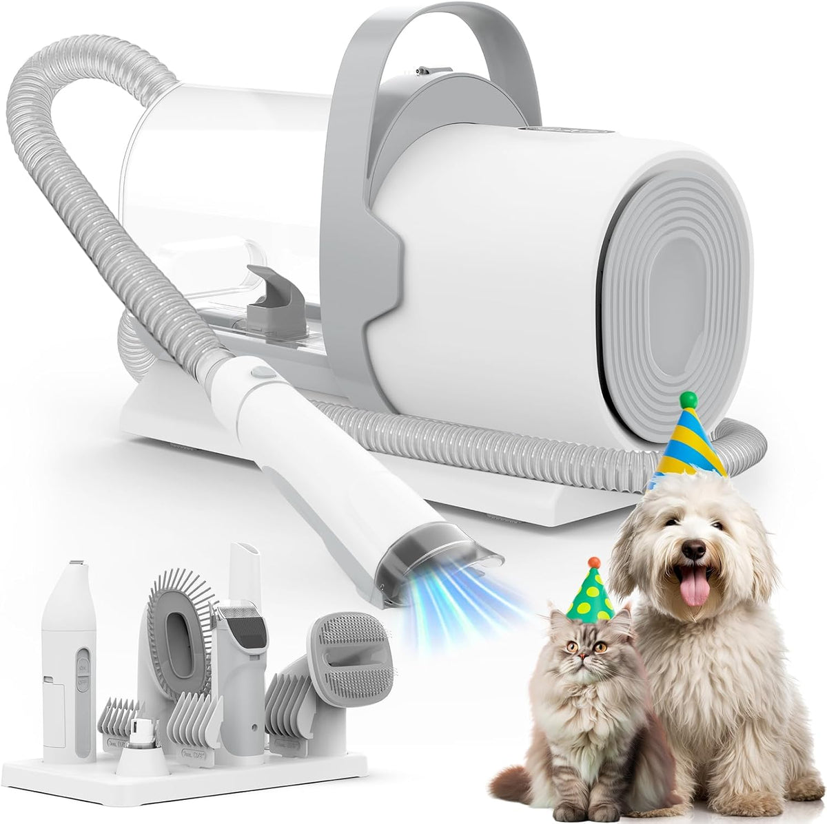 FIXR PG50 Plus dog grooming vacuum kit front view showing main unit and dust cup