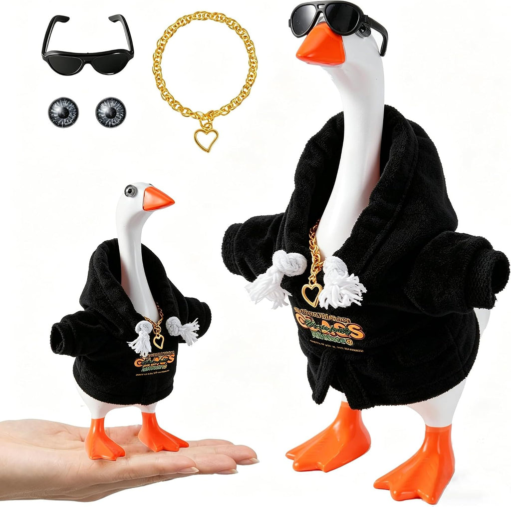7inch Desk Goose Outfits, Desktop Goose Clothes with Sunglasses & Necklaces, Plush Hoodie Set for Magnetic Goose Statue - Image 9