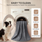 Luciphia heavy duty imported dog blanket being placed inside a washing machine.