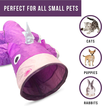 Pet Craft Supply unicorn themed cat tunnel with dangling feather string