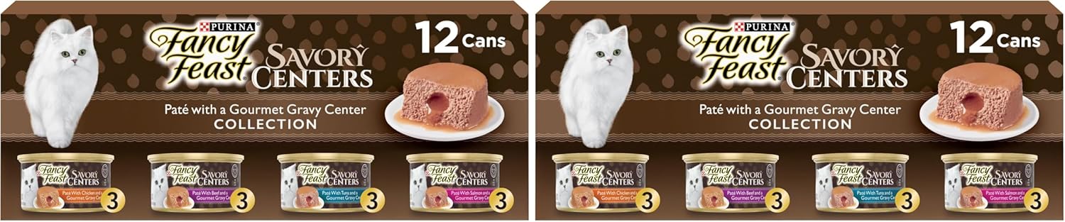 Purina Fancy Feast Savory Centers Wet Cat Food Pate Variety Pack With Chicken, Salmon, Beef, and Tuna Pate with Gravy Center - (2 Packs of 12) 3 oz. Pull-Top Cans - Image 11