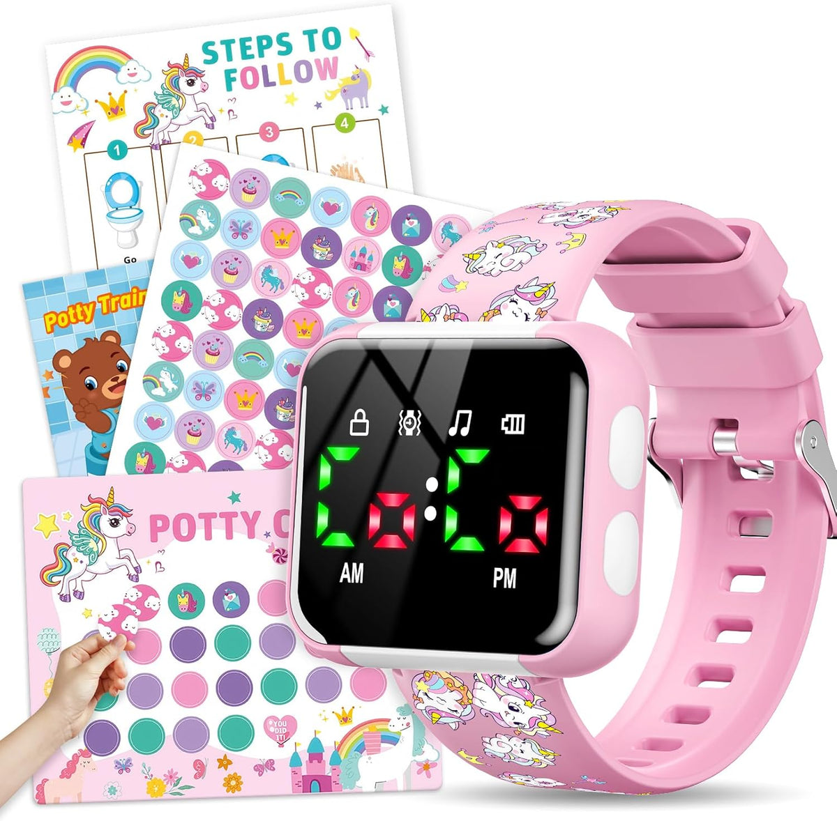 Etuwoe pink unicorn potty training watch front view