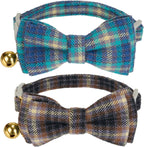 2 Pack Soft Corduroy Cat Collars with Bow Tie & Bell Adjustable Breakaway Kitten Bowtie Collar for Girl Boy Cats(Orange & Green) - Image 15