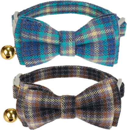 2 Pack Soft Corduroy Cat Collars with Bow Tie & Bell Adjustable Breakaway Bowtie Kitten Collar for Girl Boy Kittens(Orange & Dark Green) - Image 14