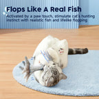 Close-up of the interactive motion sensor plush toy with catnip pouch