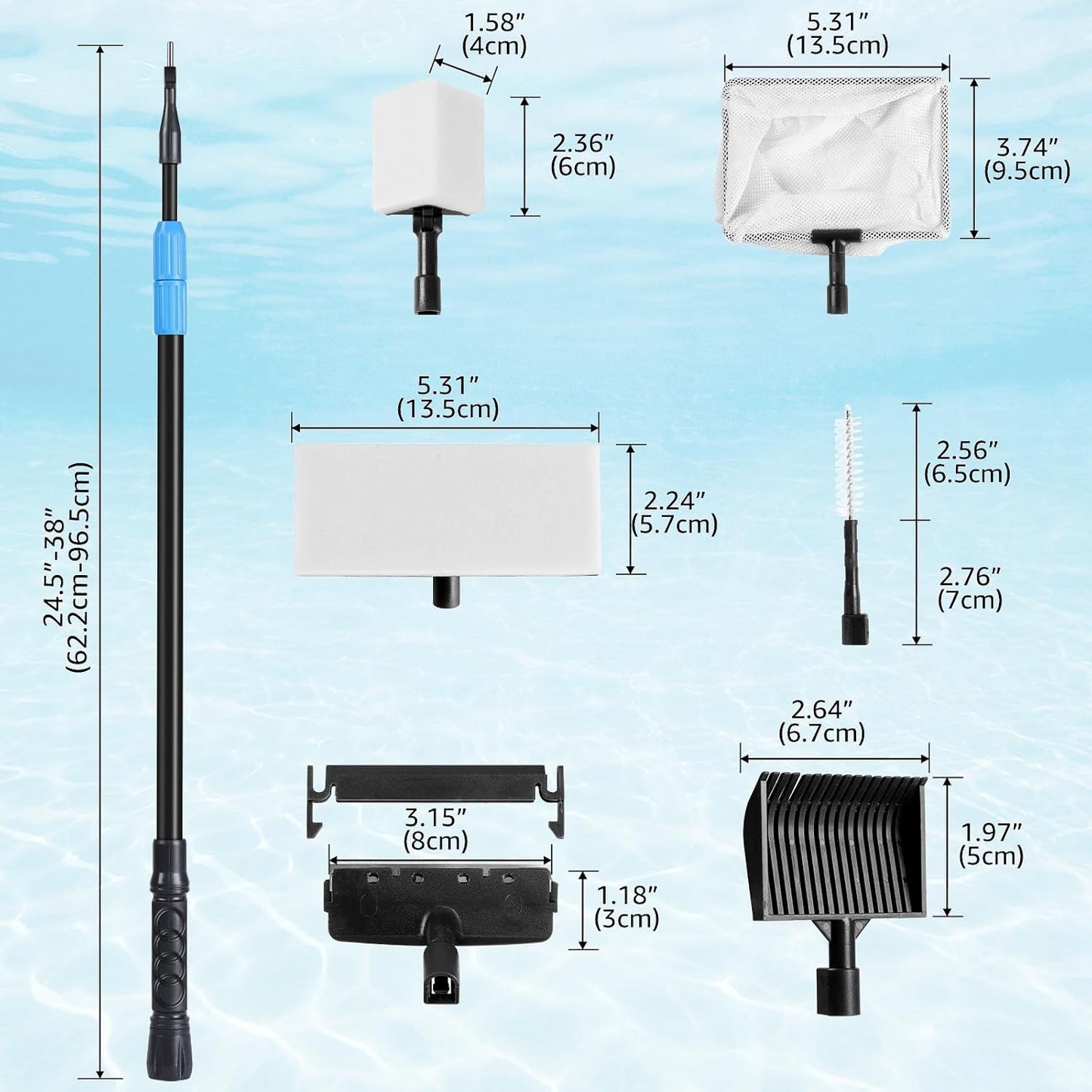 AquaMiracle tube cleaning brush and screwdriver tools included in the premium kit