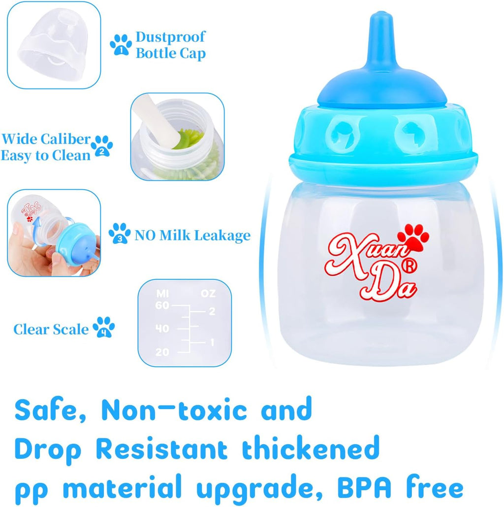 Three different sizes of food grade silicone nipples included in the puppy feeding set.