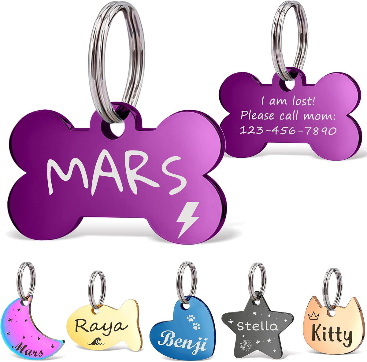 Anavia Small Size Dog Cat ID Tags, Small/XS Personalized Color Plated Stainless Steel Puppy Kitten Name Tags, Customized Engraved Nameplate Pet Collar Tag (Rose Gold, Cat Head) - Image 13