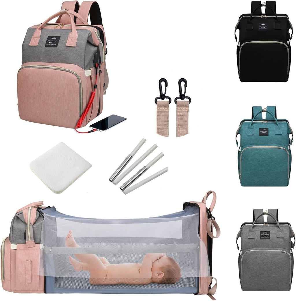 ANWTOTU diaper bag front view in pink and grey