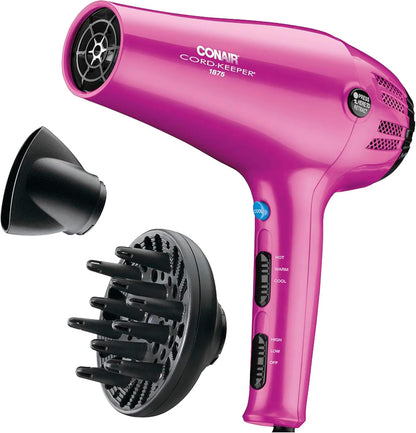 Conair 1875W Cord Keeper hair dryer front view in pink