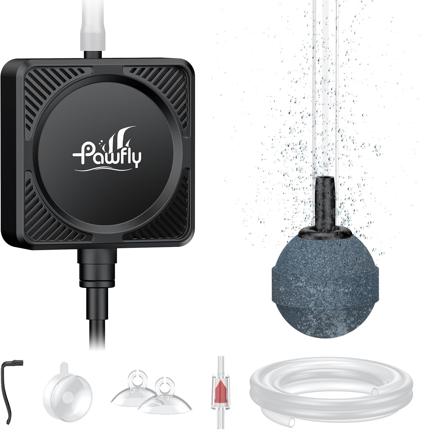 Pawfly portable aquarium oxygen pump suction cup mounting option