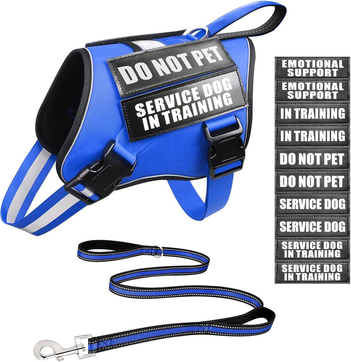Complete packaged set of the MOOGROU medium red dog vest harness leash and identification card