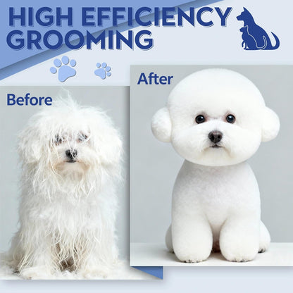 Downward curved blade design showing contouring capability for pet paws and face.