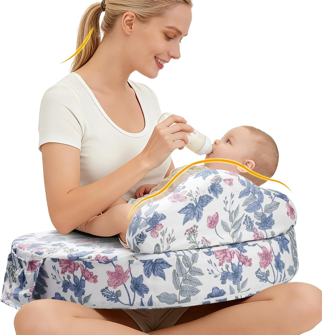 Acgrow memory foam nursing pillow with safety fence in violet floral print