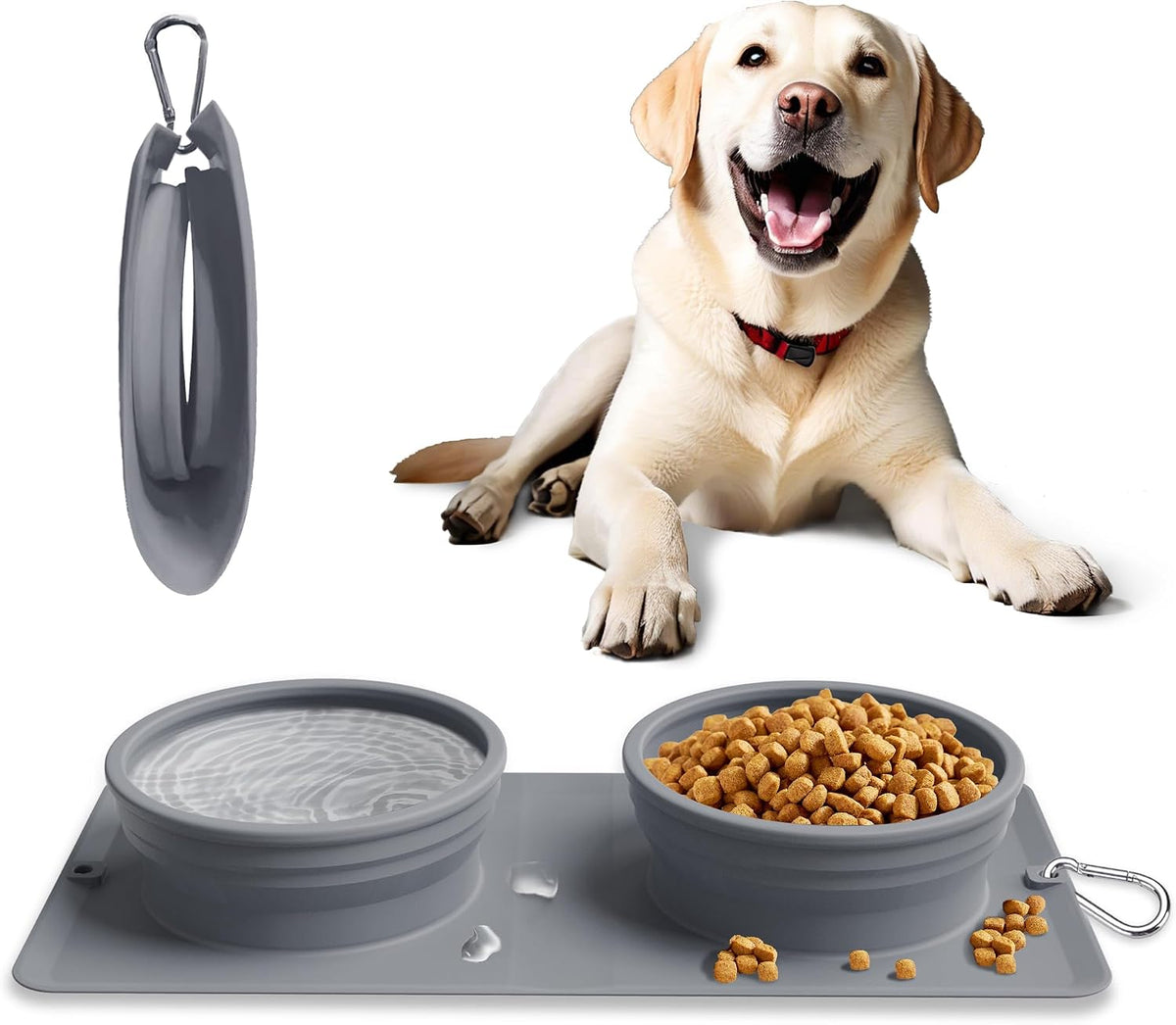 Collapsible Portable 2-in-1 Dog Bowl, Integrated Travel Dog/Cat Food Water Bowl, Silicone Foldable Expandable Bowl with Carabiner - Anti-Spill and Anti-Skid - for Camping/Traveling LPFLASAT (Green) - Image 9