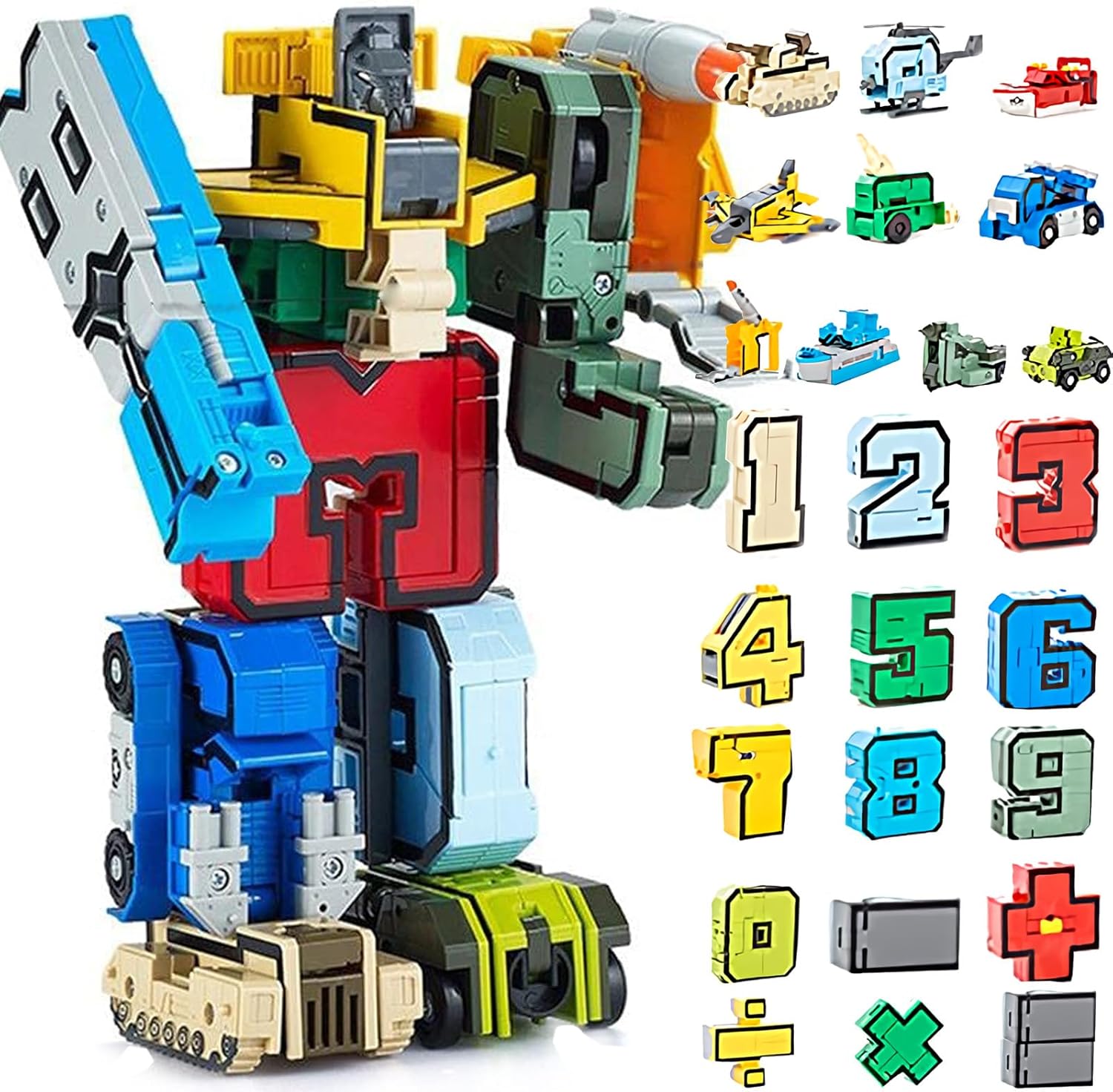 OBEST number transforming robot toys fifteen pieces set showing front view packaging