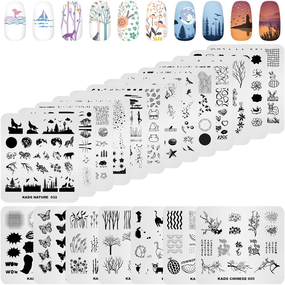 Kads 20 piece nail stamp plates set with flower and leaf designs