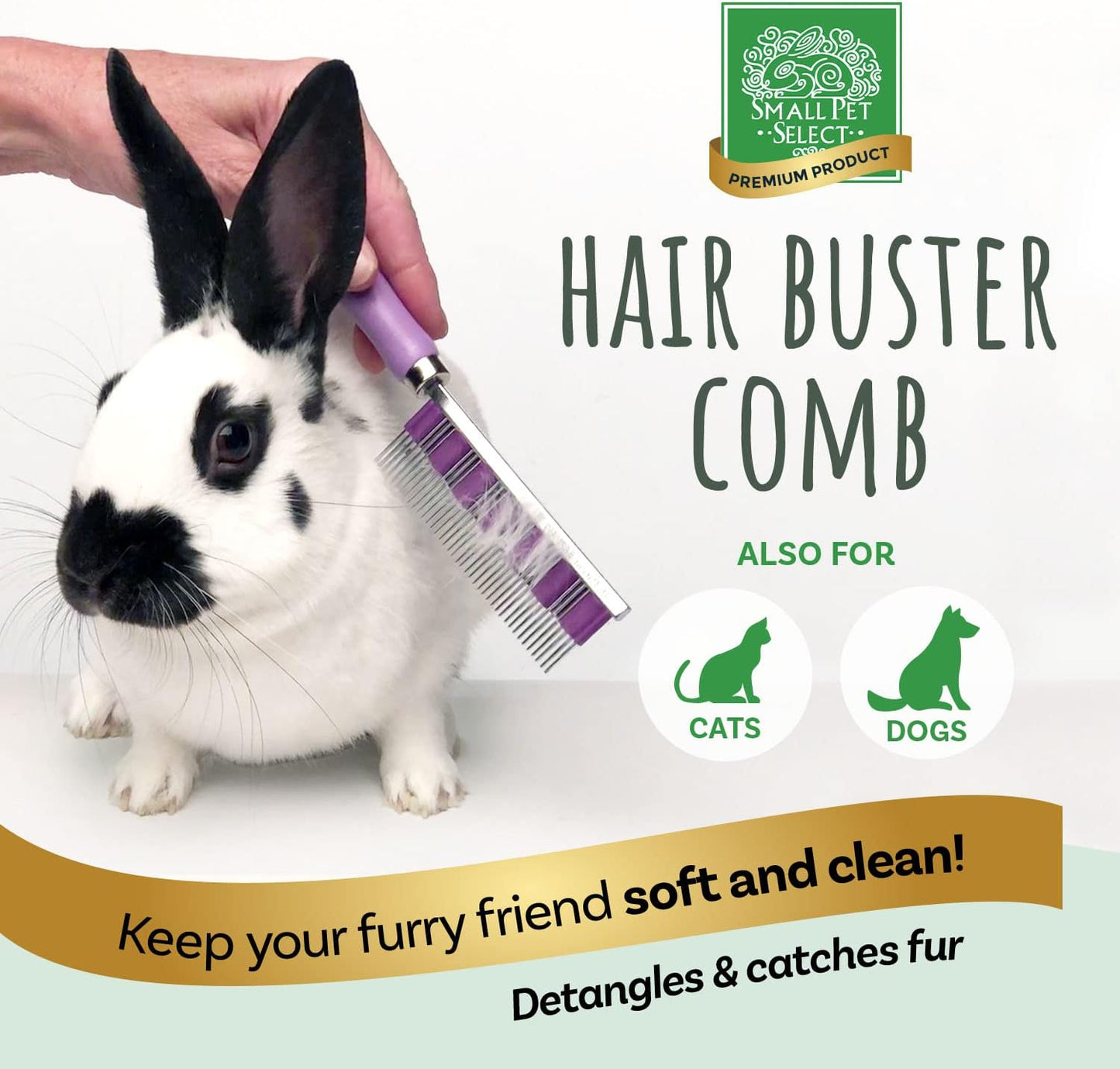 Small Pet Select Hair Buster Comb with purple rubber sleeve