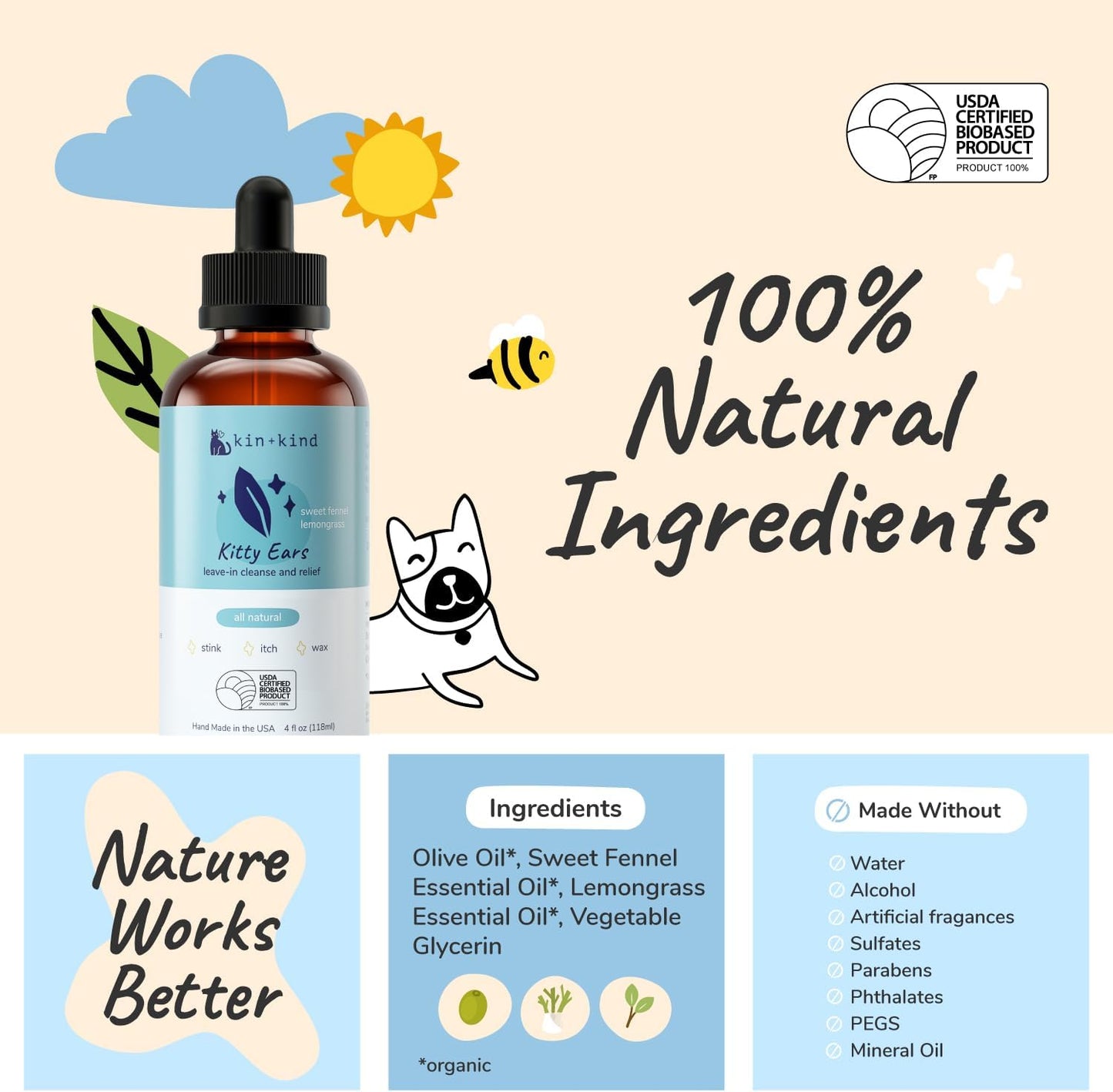 Kin+Kind natural pet grooming ear solution