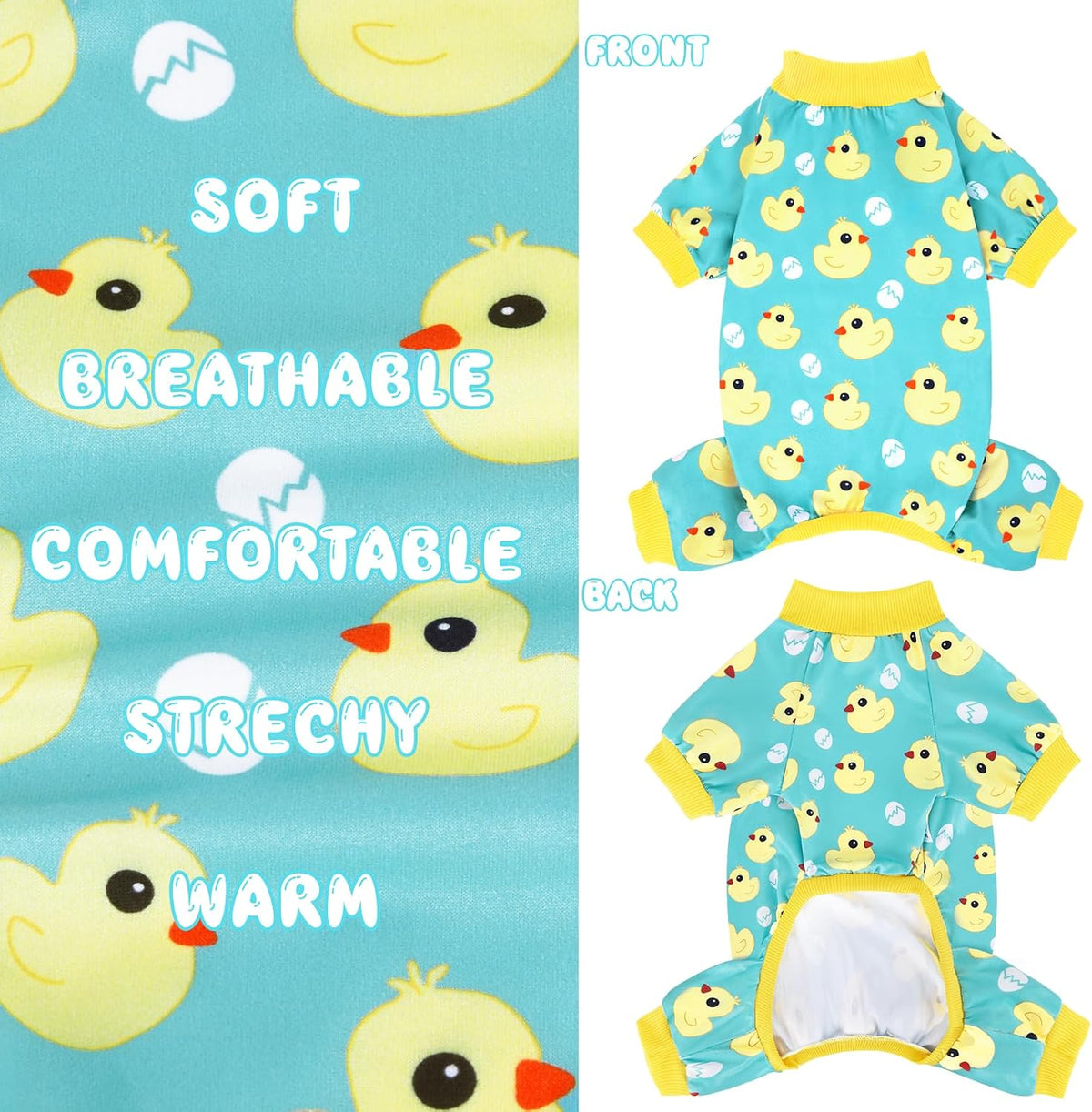 XPUDAC Dog Pajamas Soft Stretchy Duck Dog Clothes for Small Medium Dogs Pet Jumpsuit Puppy Onesie Outfits Cat Apparel-S - Image 9