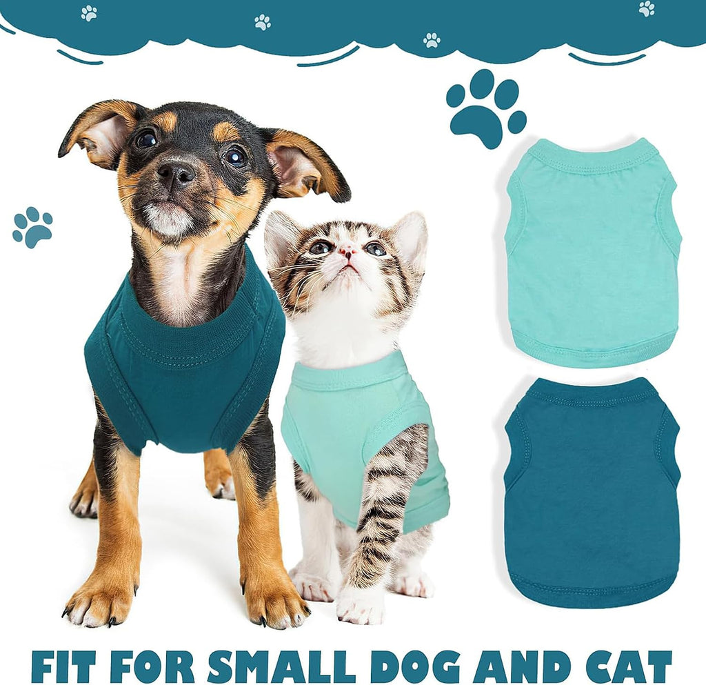Two pack puppy t shirts in vibrant cyan and dark green colors.