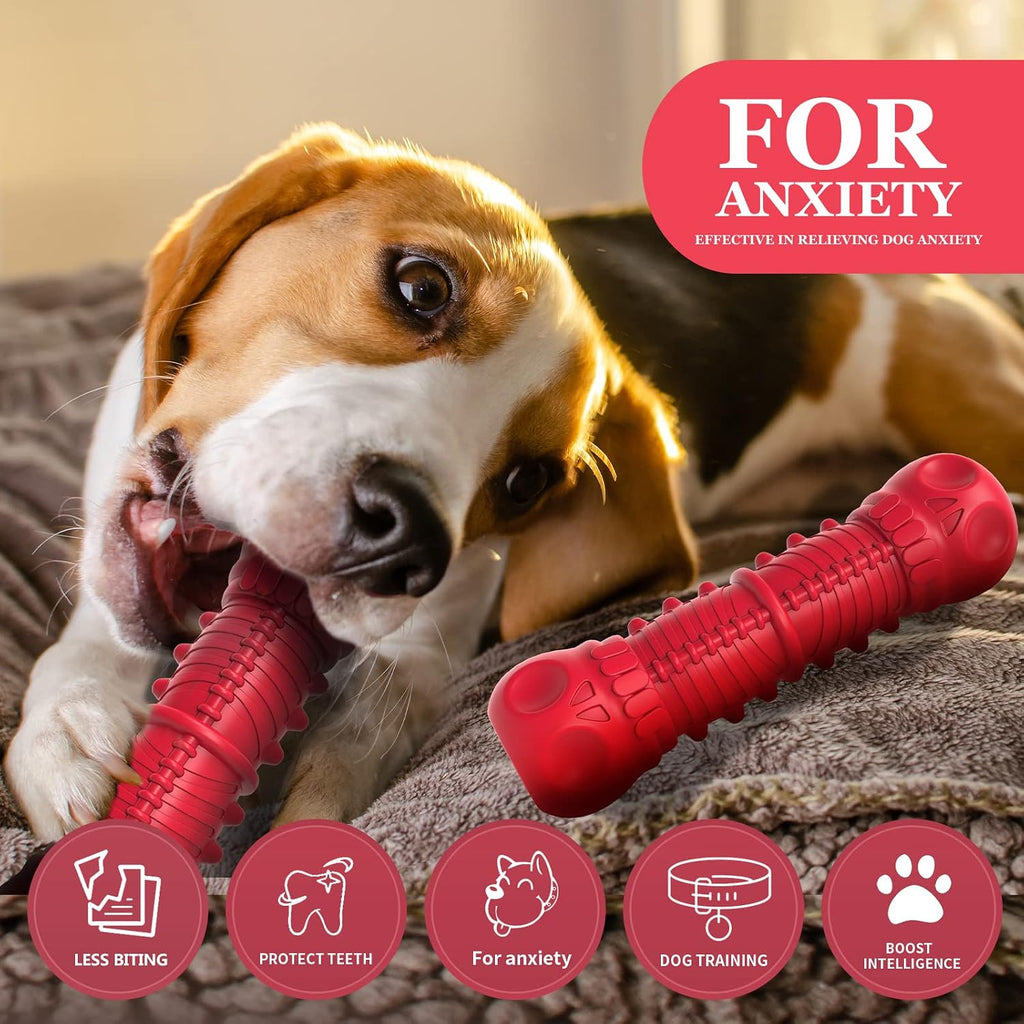 Natural rubber dog toy with treat grooves and squeaker