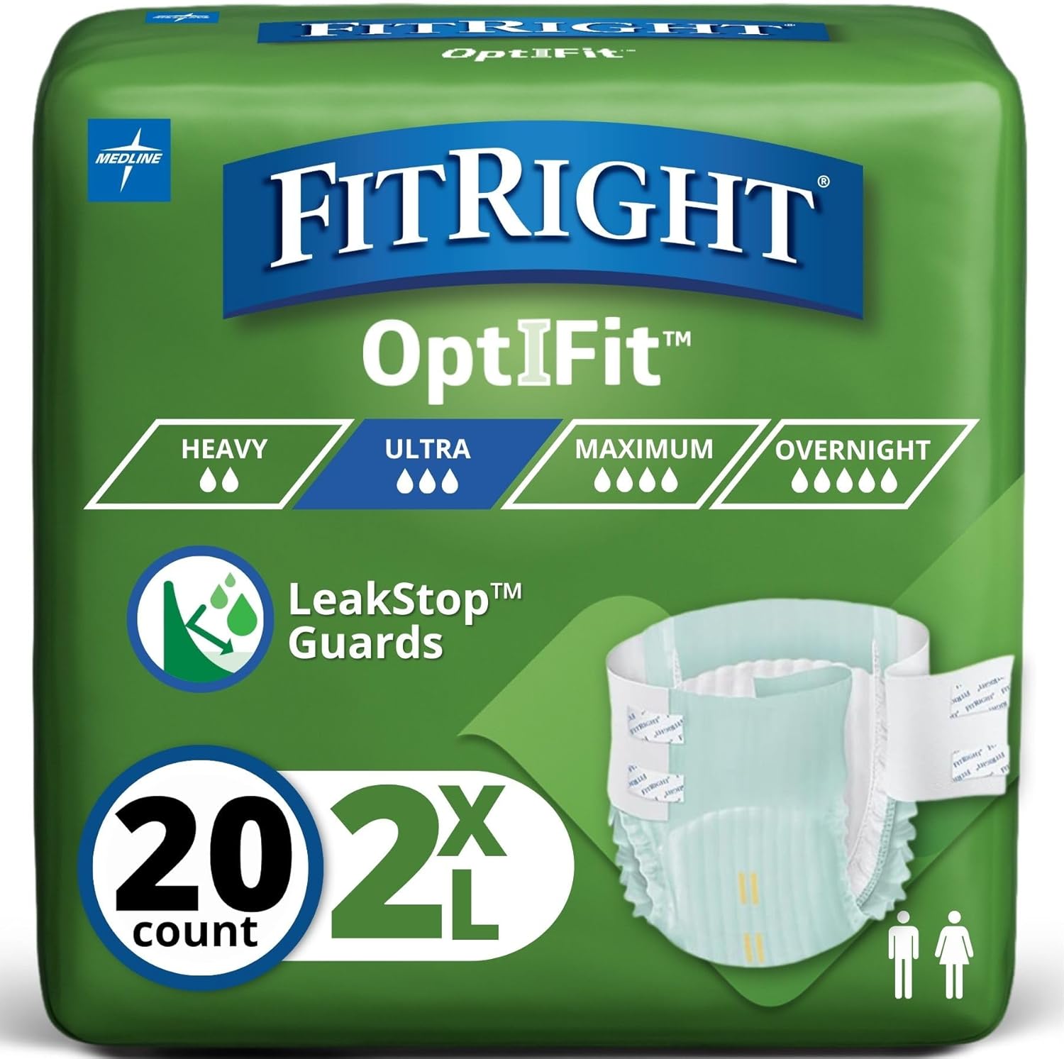 FitRight Ultra adult diapers front view packaging displaying heavy absorbency details