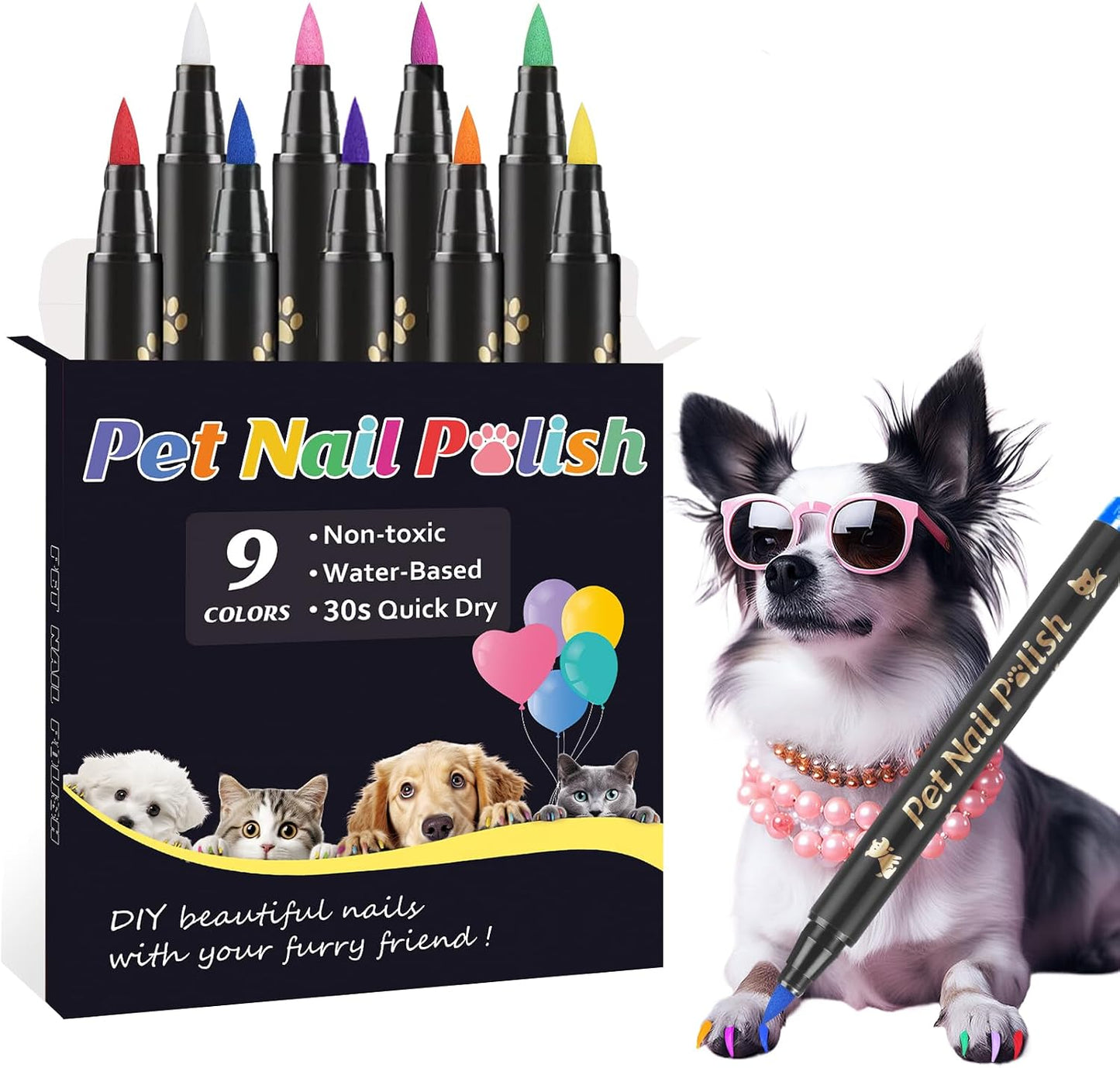 Dog Nail Polish Pens Quick Dry,12 Colors Safe Dog Nail Polish Set to DIY Pretty Nails, Ideal Gifts for Dogs Cats Light Dark Nails, Odorless, Non-Toxic, Water-Based Pet Nail Accessories Set - Image 9