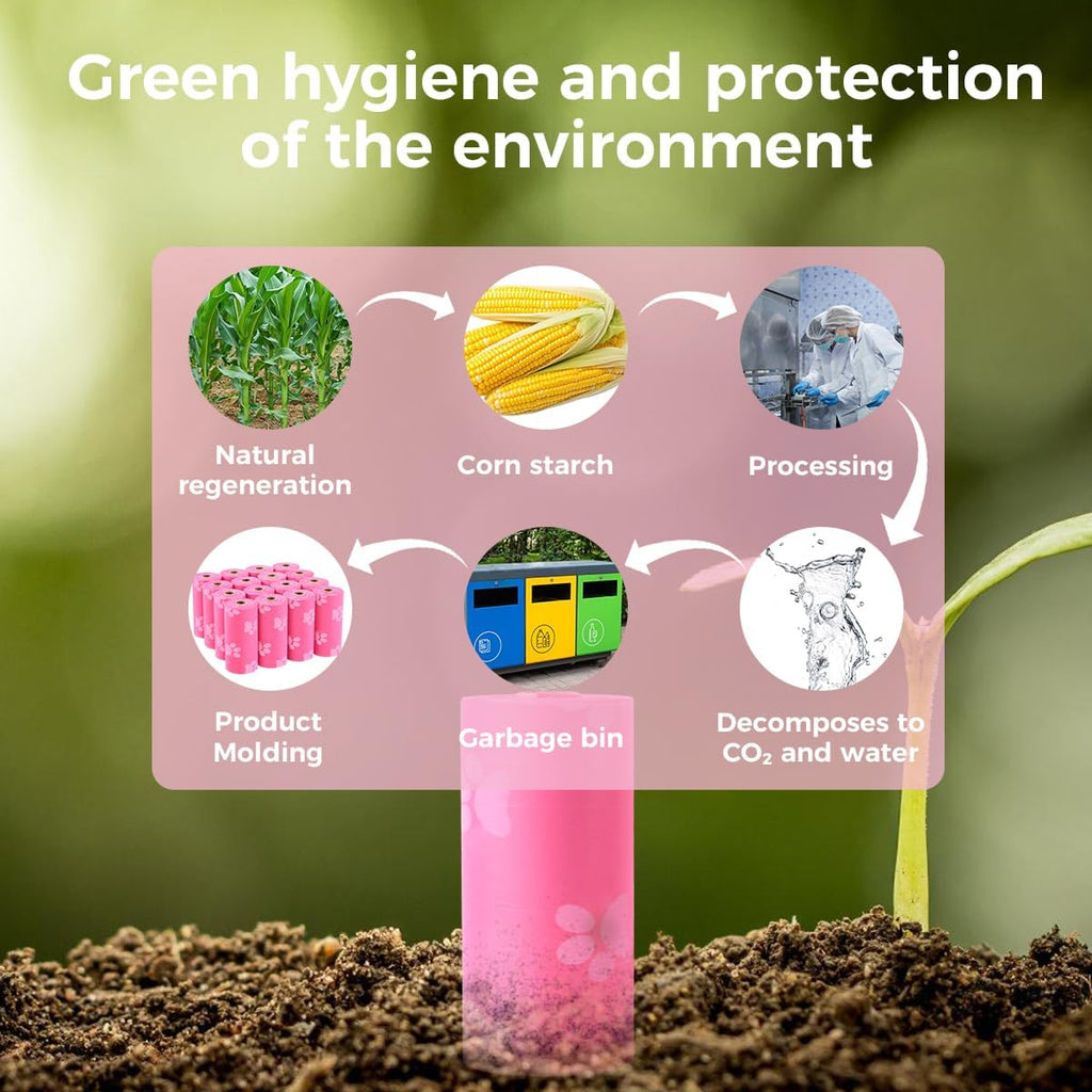 Thickened leakproof pink dog poo bags close up view
