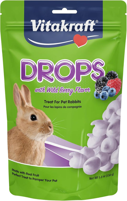 Vitakraft drops rabbit treats wildberry flavor front view pouch packaging