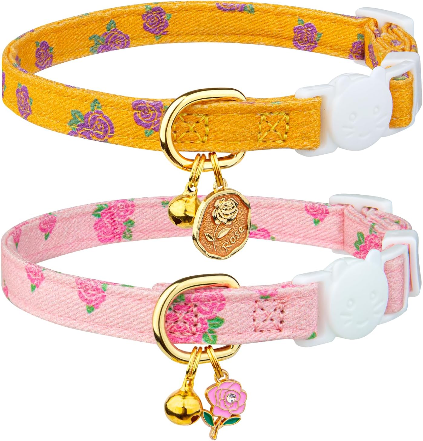 2 Pack Cotton Breakaway Cat Collar Pink Strawberries and White Heart Shaped Pendant Cute Kitten Cat Collar with Bell - Image 11