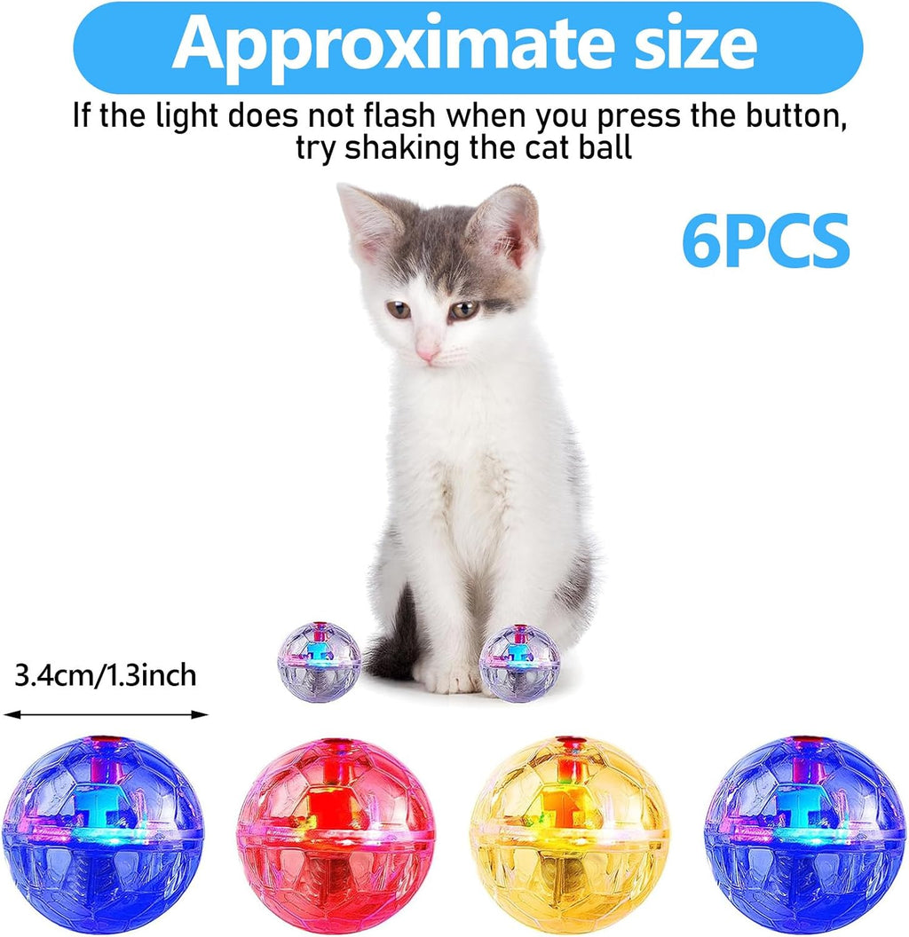 Sratte motion-activated glowing pet ball emitting colorful LED light in a dark room.