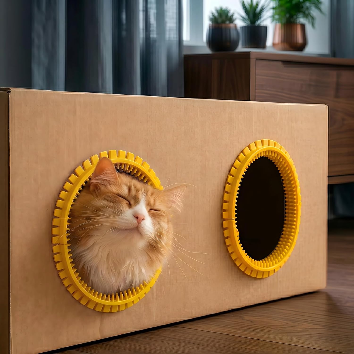 Cat Self Groomer Arch for Cardboard Boxes, DIY Cat Tunnel Brush & Massage Comb for Indoor Cats, Interactive Self Grooming Toy for Cat Cave, Hideouts & Enrichment Play (Blush Pink) - Image 12
