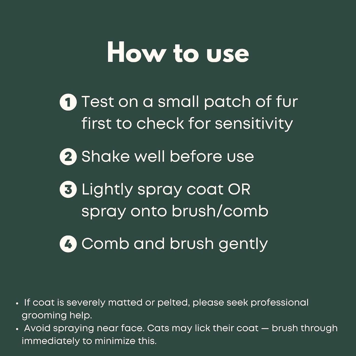 Natural cat coat spray by Freshly Bailey being used to remove stubborn hair knots painlessly