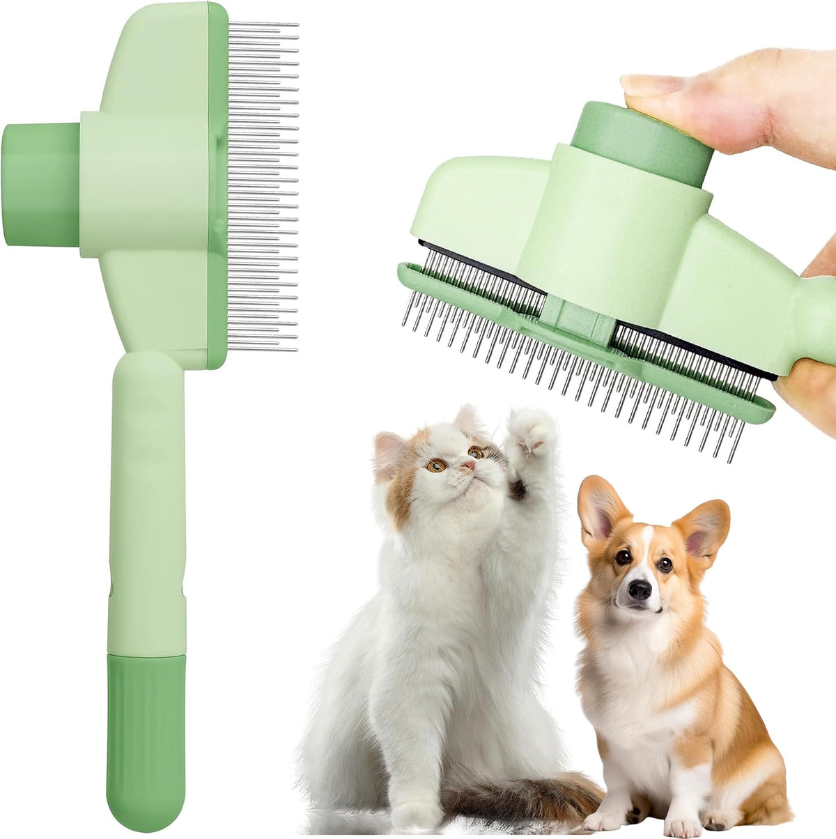 Kittupet self-cleaning pet grooming comb front view with stainless steel teeth