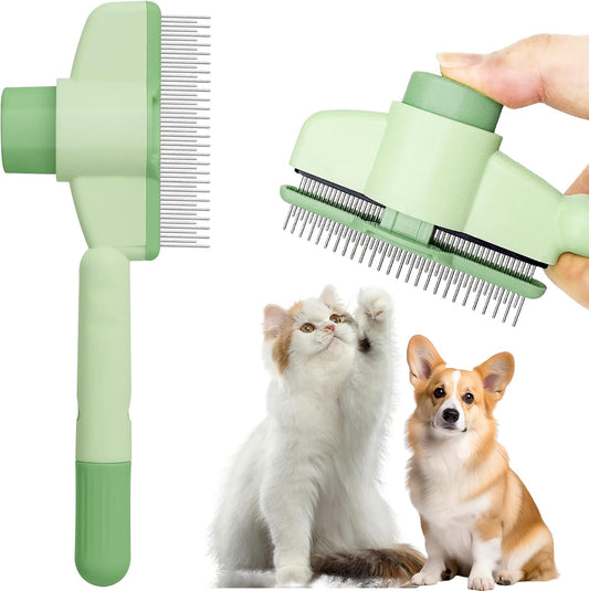 Kittupet self-cleaning pet grooming comb front view with stainless steel teeth