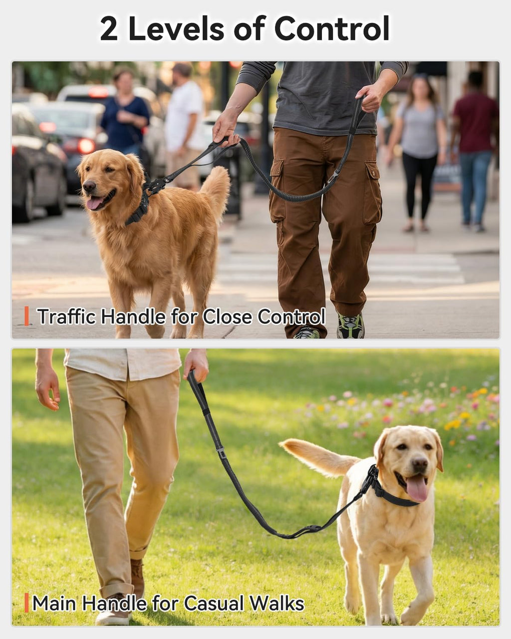 Joytale tactical dog lead showing double sided reflective threads for night safety