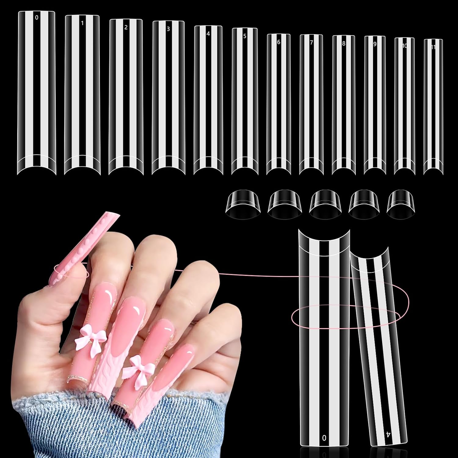 LIONVISON 3XL extra long square nail tips in a clear 504 piece organized storage box