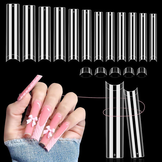 LIONVISON 3XL extra long square nail tips in a clear 504 piece organized storage box