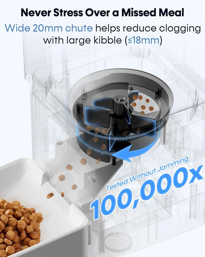 Wnfuo large breed dog feeder showcasing fifty cups capacity hopper filled with kibble